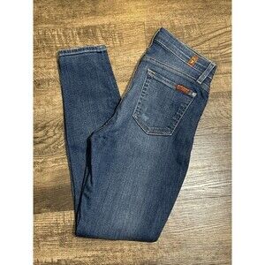 7 For All Mankind Jeans Women 25 The Ankle Skinny Distressed Blue Stretch‎ Denim